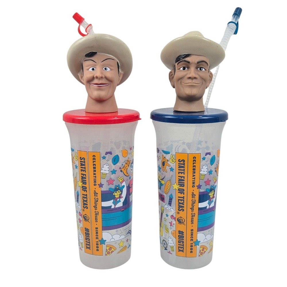 State Fair of Texas Big Tex Souvenir Cups 2 pc Set Red Blue 32 oz Dallas MINT